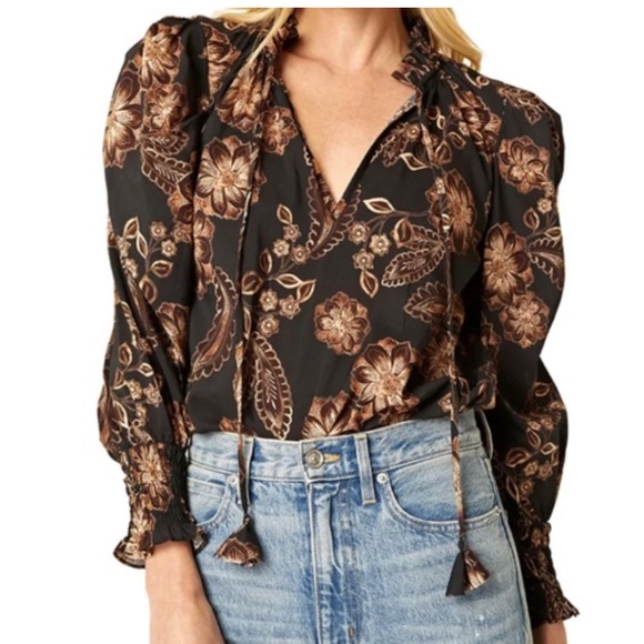 Misa Los Angeles Siena Autumn Floral Black and Brown Women's Top XS Fall - Picture 1 of 9